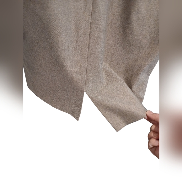 Tan Midi Sheath Dress with Cowl Neck and Cap Sleeves for Work - Picture 4 of 10